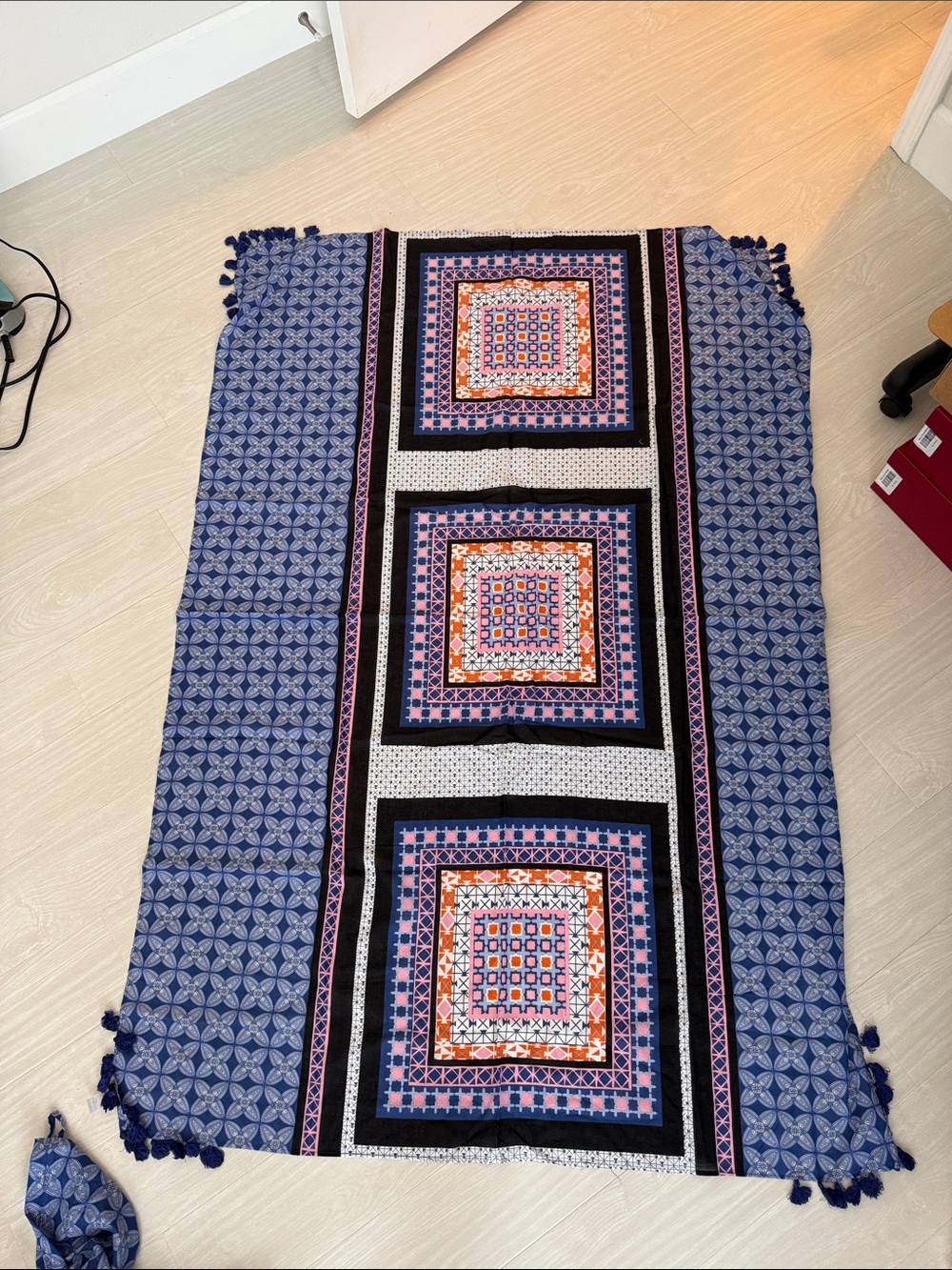Stella & Dot Blue Multicolor Geometric Cotton Scarf Wrap